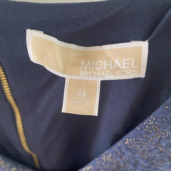 Michael Kors Navy & Gold Flecked Knee Length Dress Luxury V Neck Medium Autumn - Picture 4 of 7